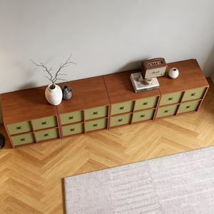 Premium Wabi Sabi Style Solid Wood <b>Sideboard</b> Large Multi Drawer <b>Storage</b> Vintage Green Cabinet Retro Credenza For Living Room - Product Image 6