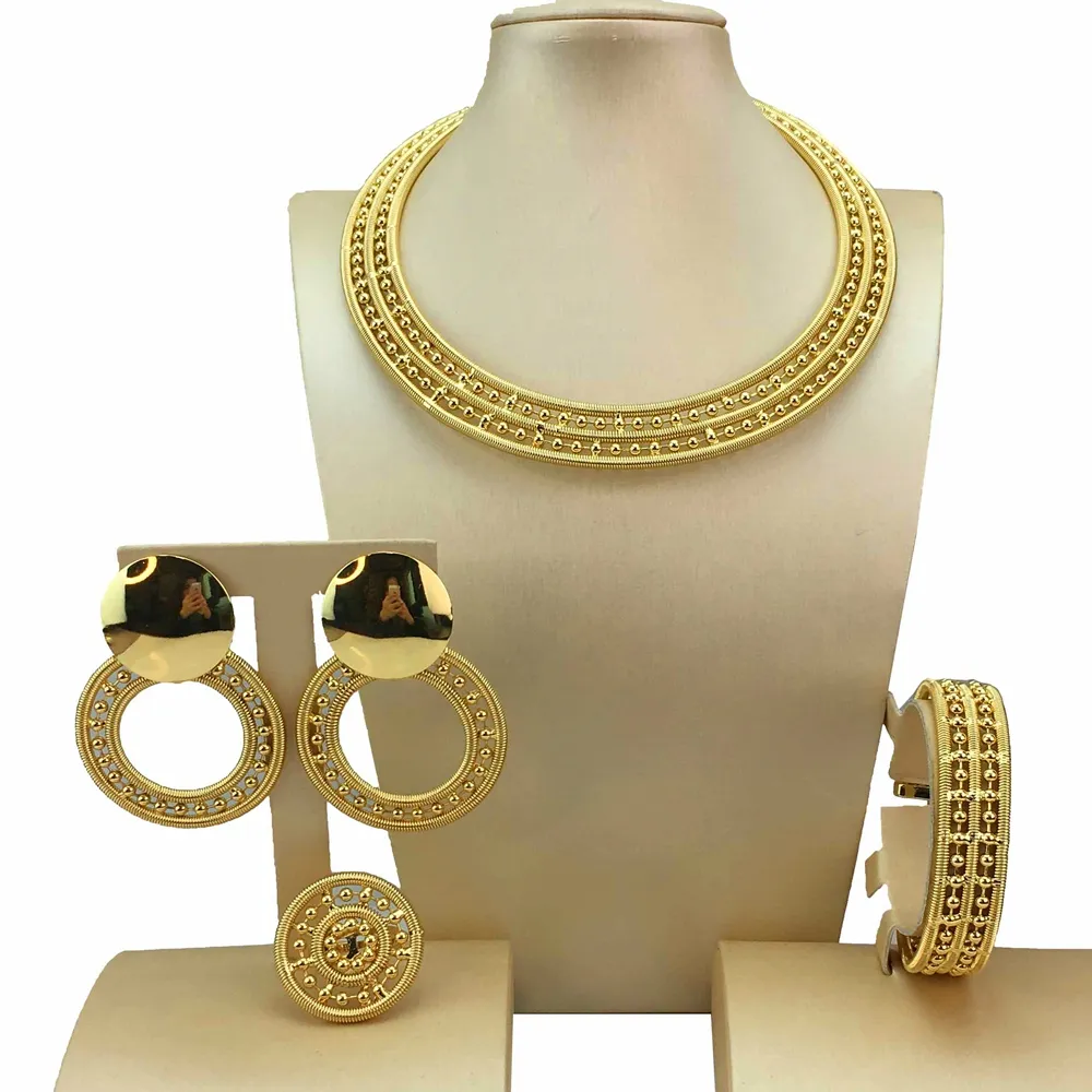 Set di gioielli Yuminglai Dubai da donna africano di lusso Set di gioielli placcato oro italiano