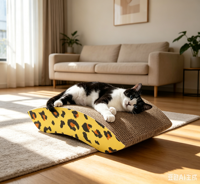 Griffoir pour chat pliable et réutilisable à 2 niveaux, écologique, durable, luxueux, moderne, en carton ondulé et lin, pour Halloween