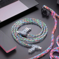 Kabel USB 4 in 1 RGB Glowing Tipe-C Micro USB USB-A Pengisian Cepat Sinkronisasi Data untuk Ponsel Tablet