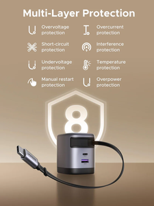 Cargador Retráctil USB C GaN UGREEN X605 Nexode Original de 65 W <span class=keywords><strong>con</strong></span> Cable Integrado, Adaptador de Pared de Carga Rápida de 2 Puertos - Product Image 6