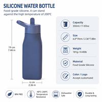 Botella de Agua Plegable de Silicona para Niños de 350 ml, Libre de BPA, Resistente a Caídas, con Tapa Abatible de Tacto Suave, Antiderrames, Apta para Lavavajillas, Botella Escolar