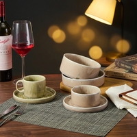 Ensemble tasse et soucoupe en porcelaine céramique blanche crème légère ST, tasses à expresso et soucoupes, pour l'hôtellerie, les salles de banquet et usage domestique intensif