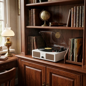 Tourne-disque <span class=keywords><strong>vinyle</strong></span> moderne blanc avec connexion <span class=keywords><strong>Bluetooth</strong></span> sans fil, 3 vitesses, idéal pour les mariages et les cadeaux d'anniversaire - Product Image 4