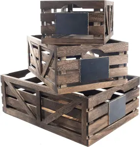 農家スタイルのヴィンテージ木製装飾クレート木製ボックス収納用