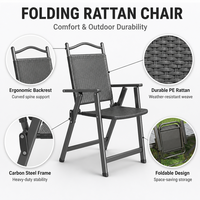 Fauteuil pliant d'extérieur en rotin PE, directement de l'usine, pour jardin, avec structure en acier carbone durable, chaise de patio pliable