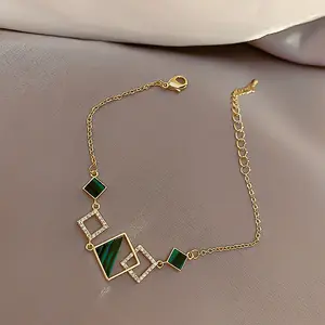 Pulseras y brazaletes geométricos de cristal verde, moda