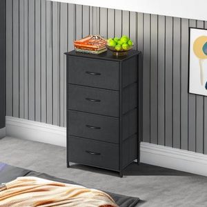 <span class=keywords><strong>Commode</strong></span> de rangement en tissu <span class=keywords><strong>noir</strong></span> avec 4 tiroirs, structure en acier <span class=keywords><strong>et</strong></span> plateau en <span class=keywords><strong>bois</strong></span> pour chambre à coucher - Product Image 5