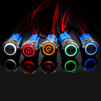 Interrupteur 15A 16 mm / 19 mm / 22 mm / 25 mm Bouton marche-arrêt en métal avec connecteur de câble Prise bouton poussoir LED
