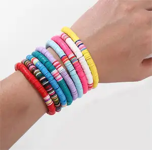 Pulsera de cuentas de colección de arcilla de estilo bohemio, conjunto de pulsera elástica hecha a mano multicolor