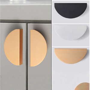 Minimalist Solid Brass Split Round &amp; Half Moon Furniture Handle for Wardrobe Cabinet Drawer - Product Image 5