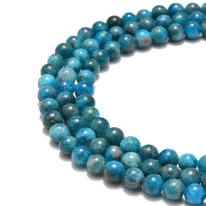 YIZE Yuga Grade Natural Gemstones Beads Blue Apatite Round Polished for National Style Necklace Jewelry Made