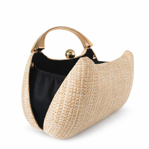 Elegant Woven Textured Crossbody <b>Clutch</b>, Gold Metal C-Frame Evening Bag,with Detachable Chain Strap for <b>Weddings</b> & Parties - Product Image 5