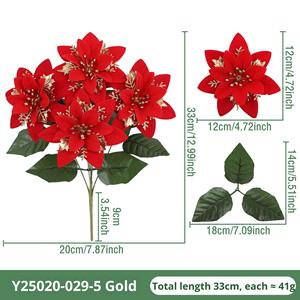 Poinsettia Artificial de Seda de 28 cm, Adorno Navideño para el Hogar, Decoración para Árbol de Navidad, Venta Caliente Transfronteriza - Product Image 6
