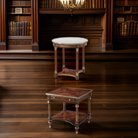 Haute qualité traditionnel Antique Alexander classique luxe salon meubles teck bois sculpter incrustation placage métal table basse