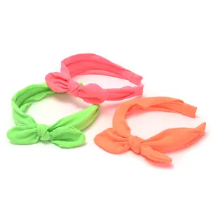Candy Colo Cute Fabric Rabbit Ear Bow Knotted Headband Solid Color For Girls Women Hairhoop