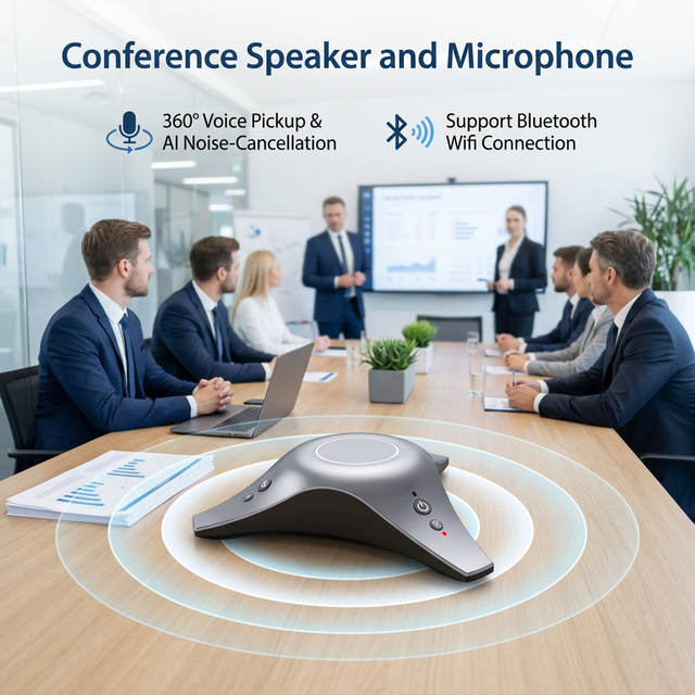 Custom Professional Audio Video & Lighting Speaker 360° Voice Pickup Remote Control Home Office Speaker for Team Meeting