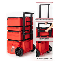 Boîte à outils en plastique rouge de qualité industrielle, 6 couches empilées, multifonctionnelle, chariot à outils électrique à poulies, boîte à outils mobile