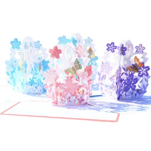 Tarjeta de regalo personalizada para vacaciones, tarjeta de felicitación Pop Up 3D con diseño de flores en blanco
