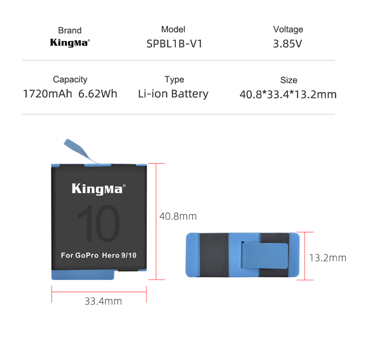 KingMa Replacement Li-ion Battery and LCD Dual Charger For Gopro Hero 9 Hero 10 Black Camera