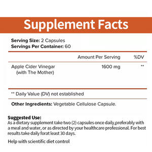 Cápsulas de vinagre de sidra de manzana natural OEM suplemento de hierbas de dieta vegana para el control de peso nutrición de vinagre de sidra de manzana - Product Image 2