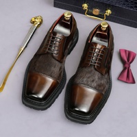 Nouvelles chaussures en cuir décontractées pour hommes, à lacets, en cuir de vachette à poils longs, résistantes à l'usure, à bout carré, trois pièces, tendance