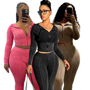 Promo Musim Gugur Musim Dingin Atasan Crop Hoodie Lengan Panjang Wanita Kasual Setelan Dua Potong Serasi 2 Piece Set - Product Image 1
