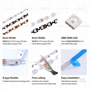 Tira de <span class=keywords><strong>LED</strong></span> Flexible de Neón WS2812B Tipo S, Color Mágico 5050, 6 mm de Ancho, Barra de Luz Desplazable a Todo Color, 5V 12V IP20 - Product Image 4