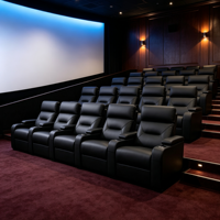 Fauteuils de cinéma modernes de luxe en cuir noir, sièges inclinables électriques pour home cinéma, canapé avec éclairage ambiant LED et porte-gobelets