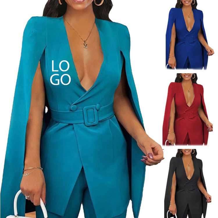 thumbnail image 2 of SHEWIN Womens Cape Blazer Split Sleeve Open Front Casual Jacket Coat 2 of 9