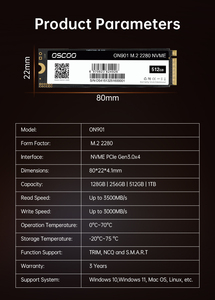 OSCOO 512GB Internal SSD M.<span class=keywords><strong>2</strong></span> NVMe 2280 PCIe <span class=keywords><strong>3</strong></span>.0 SSD Solid State Drive dengan Kecepatan Baca hingga 3500MB/s - Product Image 6