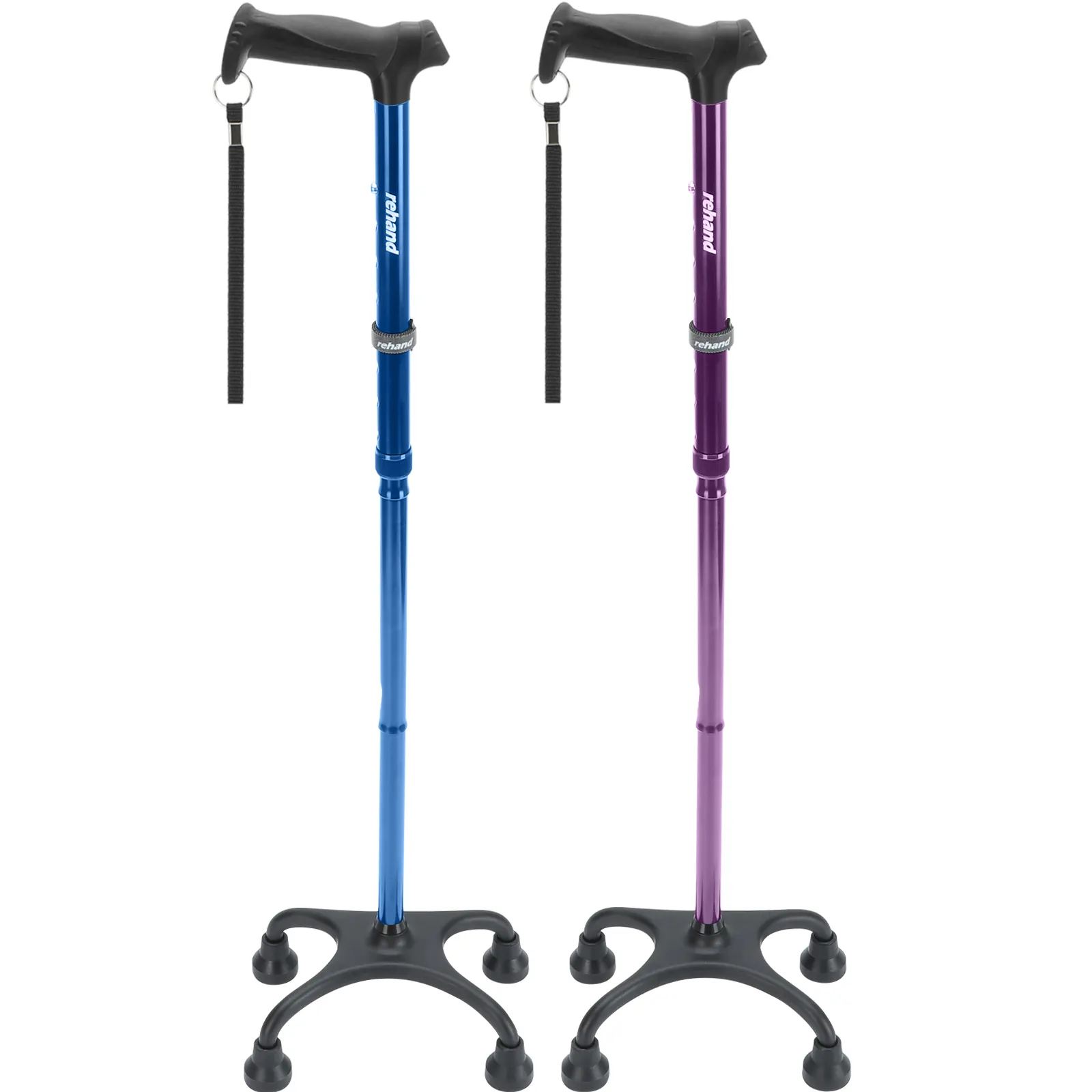 Rehand Quad Cane Folding Adjustable Portable Walking Cane Elderly Handles Four Leg Walking Stick for Men Women