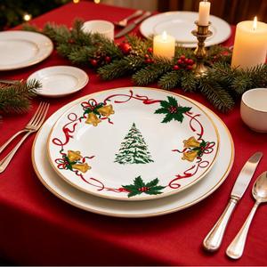 Vaisselle en Porcelaine Fine en Gros : Assiettes de Table, Ensemble de Vaisselle en Céramique Motif Sapin de Noël, Lots d'Assiettes, Vaisselle de Noël - Product Image 2
