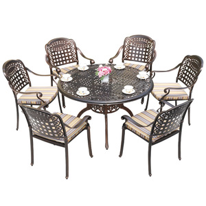 Cast <b>Aluminum</b> Garden Set 6 Seater Outdoor Furniture Traditional Design Weather Resistant Patio <b>Table</b> Chairs - Product Image 1