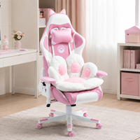 Chaise de jeu vidéo Cat Kitty confortable à hauteur réglable Chaise de bureau d'ordinateur Chaise de travail avec repose-pieds