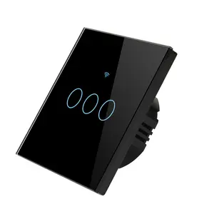 Smart Switch EU UK Tuya Wifi Touch Wall Switches Tempered Glass Remote Light Control Timer Setting 1 Way 3 Gang Black