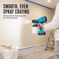 Semprotan Cat HVLP Tanpa Kabel 21V 1000ml 3 Nozel Pistol Semprot Listrik untuk Dinding Furnitur Pagar