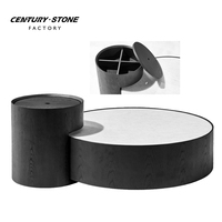 Table basse ronde en pierre naturelle de style moderne et unique, personnalisable par Centurystone Factory, avec plateau en marbre et base en bois