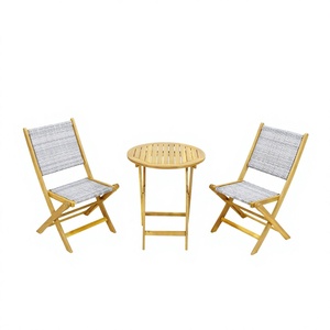 Conjunto de Café de Madera de Acacia de Moda - Mesa Redonda y 2 Sillas Duraderas y Ecológicas para Patio de Villa al Aire Libre - Product Image 1