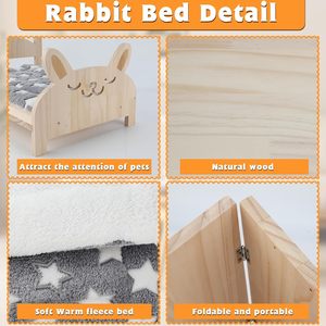 Cama Grande <span class=keywords><strong>de</strong></span> Madera para Conejos, Cama Plegable 2 en 1 para Mascotas con Cojín Extraíble, Cama para Animales Pequeños como Conejos, Conejillos <span class=keywords><strong>de</strong></span> Indias - Product Image 6