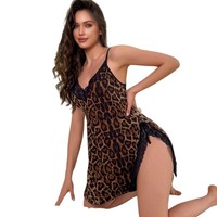 Printemps et été Chemise de nuit sexy à imprimé léopard Robe en dentelle respirante avec licou Pyjama Lady