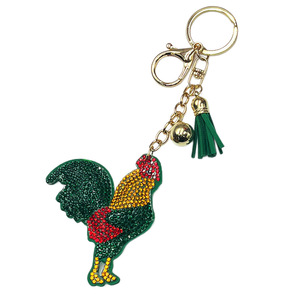 Porte-clés et breloque de sac en strass, motif Coq de Barcelos (Portugal), Coq porte-bonheur, avec cristal vert, souvenir de voyage, cadeau - Product Image 1