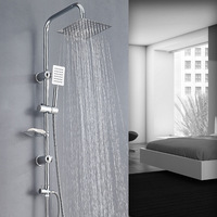 Ensemble de Douche de Pluie Mural Chromé en Acier Inoxydable Chaud et Froid pour Salle de Bain
