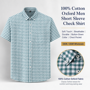 Camicia Oxford 100% Cotone <span class=keywords><strong>Casual</strong></span> da <span class=keywords><strong>Uomo</strong></span> a Quadri a Maniche Corte Antipiega, Taglie 2XL, per Inverno ed Estate - Product Image 2