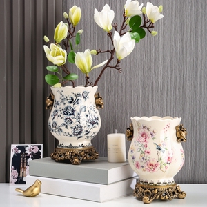 <span class=keywords><strong>Vase</strong></span> en céramique de luxe, arrangement floral de pivoines, décoration de la maison, autre décoration d'hôtel, table à manger en porcelaine craquelée unique personnalisée - Product Image 1