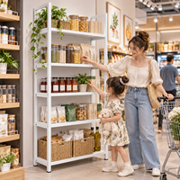 Étagères de gondole en bois blanc grainé, présentoir de supermarché, étagères robustes à un seul côté, pour magasin de détail, épicerie, structure métallique