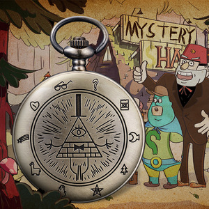 Reloj de Bolsillo Retro Gravity Falls con Motivo de <span class=keywords><strong>Demonio</strong></span> de un Solo Ojo Triangular, Movimiento de Cuarzo, Diseño Creativo Abatible, Estilo Vintage - Product Image 1