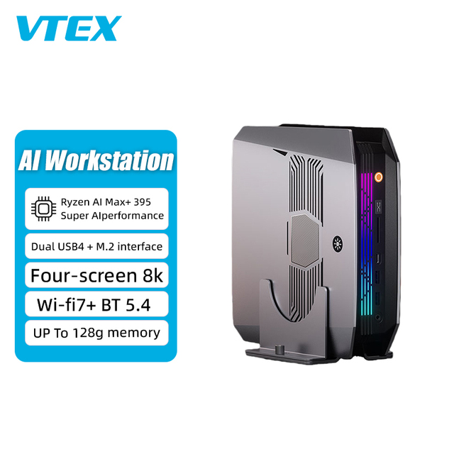 AI Computer Ryzen AI Max CPU 16 Cores Radeon 8060S GPU 128GB LPDDR5 2TB PCIe 4.0 SSD WiFi 7 USB4 Desktop Mini AI Workstation