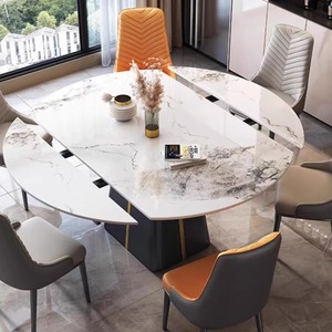 Smart Convertible Extendable <b>Foldable</b> <b>Dining</b> <b>Table</b> Set Sintered Stone Top Gold Base Modern Light Luxury Hall Furniture 6-Seater - Product Image 1