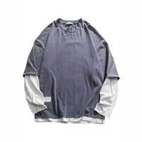 T-shirt Oem personnalisé en coton épais double couche à manches longues vierge délavé à l'acide sérigraphie t-shirt en éponge française pour Mem